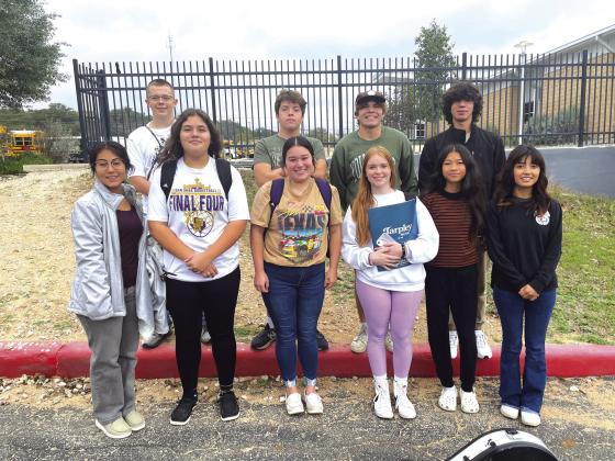High School Region Band Participants are Back Row: John Ham, Ethan Kilman, Everett Eidson, and Jose Valdez; front row are Natalie Cuevas, MJ Cantu, Virginia Diaz, Julia Smith, Jessica Nguyen, and Karol Guerrero. Photo by Misty Mollendorf
