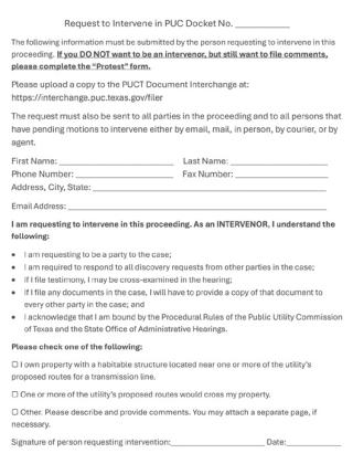 This is an Intervener Request form - just one page! Remember to list Docket No. 59475.