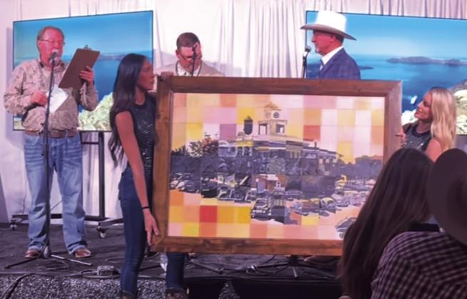 The 2025 Courthouse Mural was bought at auction for $21,000 by Commercial National Bank of San Saba. Courtesy of Shara Wright