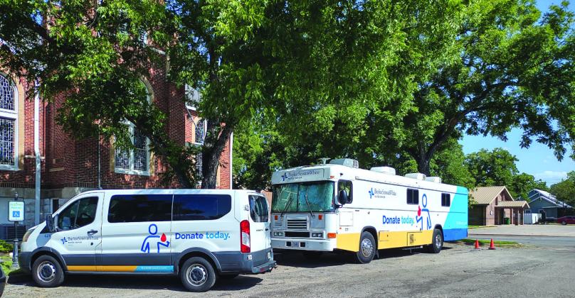 Baylor Scott &amp;amp; White Blood Donor bus and van from Temple, Texas, were parked and ready for donors at the July 16, 2024, Blood Drive.