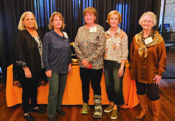 November Hostesses for the Pierian Club meeting at Pecan House Grill: Sandy Smith, Jacquelyn Carlson, Laina Murray, Donna Baxter, and Gail Bruner