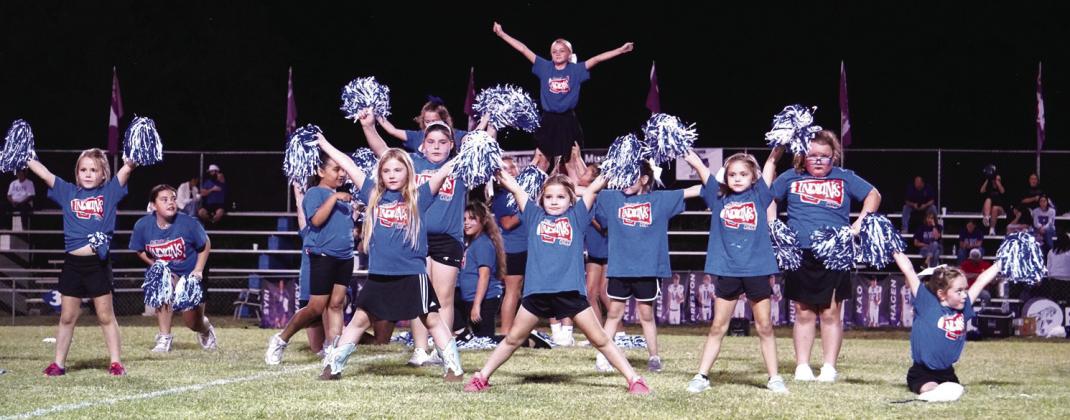 Little Indians cheerleaders at the halftime show last week when the Cherokee Indians played a tough game against Benjamin. Courtesy of Valerie Valdez