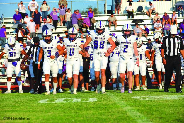 San Saba Captains for Fridays game against Deleon. (L-R) Sr. #3 Enrique Mendoza ,Sr. #0 Jason Everett, Sr. #88 Danny English &amp;amp; Sr. #2 Graden Lebow