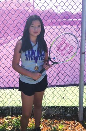 Karen Correa won Consolation in the 7th Grade Girls Singles in the San Saba Middle School Tournament.