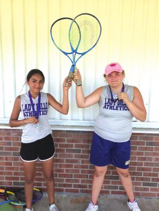 Perla Gil-Vega and Holly English won 2nd place in Girls Doubles in the San Saba Middle School Tournament.