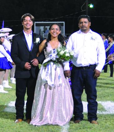 Freshman Class Duchess is Abigail Gonzalez, daughter of Rigoberto Gonzalez. She is escorted by her father, Rigoberto. Flower Presenter is Ryan Roberts, son of Debra Roberts.