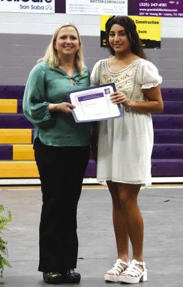 MidCoast Health System, with our WellCare Primary Care Clinic Nurse Practitioner Heather Morris of San Saba, presented a scholarship to San Saba High School Recipient, Damaris Patino.
