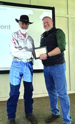 Cherokee Home for Children Executive Director Michael Warren presented Chuck Bailey from Tommy Bailey Pest Control the 2026 Service Award for all their generosity shown to Cherokee Home for Children for over 40 years. Photo courtesy of Janice Hull