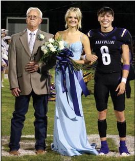 Senior Nominee Avery Tharp, daughter of Tara Tharp, escorted by her grandfather Rick Ferrell. Flower presenter: Ethan Gonzales, son of Billy Gonzales and Amber Everett.