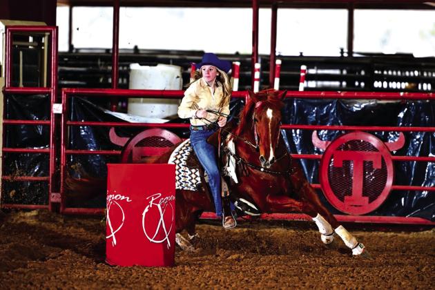 Reg X Texas JH Rodeo Association Champion Barrel Racer Sydni Rae Jones competing at Circle T Arena in Hamilton on Sunday Courtesy of Ricci Grimes-Jones