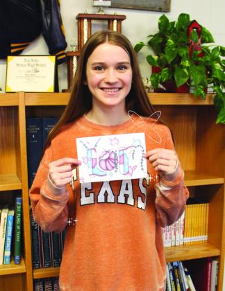 Gracen Shahan was selected to represent San Saba High School in the YAM (Youth Art Month) Contest. She will compete with students from schools across Texas and the winner will represent Texas nationally. Submitted by Shara Wright, Art Teacher SSHS