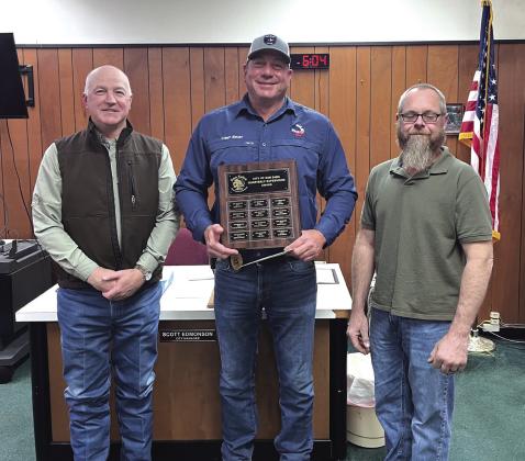 City Manager Scott Edmonson, Police Chief John Bauer (Supervisor of the 4th Quarter), and Alderman Michael Nelson