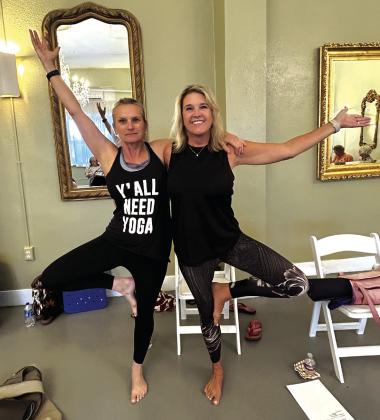 Local yoga instructors Daneen Scott and Tracy Farley provided the program for the Pierian Club's October meeting.