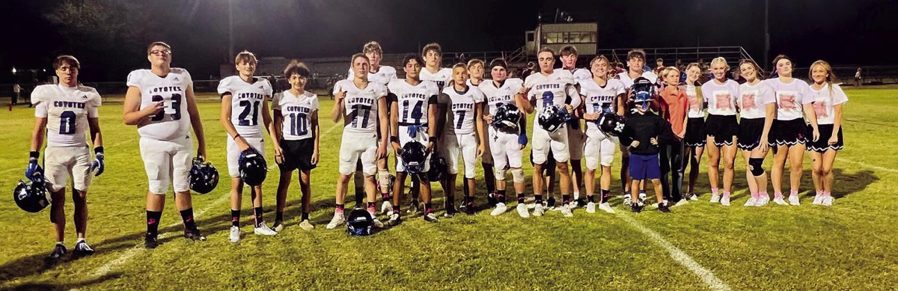 #0 Cohen Ethridge, #33 Hunter Stewart, #21 Christian Greenwood, #10 Matthew Woerndell, #17 Billy Perry, #99 Dalton Moats, #14 Ian McKinnerney, #7 Eli Hutchins, #7 Trendon Vogel, #2 Christian McKinnerney, #3 Rush Norris, #8 Ethan Deeds, #1 Brice Roesler, #15 Evan Deeds, and #16 Lane Ward; Managers: Easton Deeds and Conner Greenwood; Cheerleaders: Emma Bryant, Maggie Bryant, Raegan Eckert, Jayden Jordan and Braylee Scarbrough.