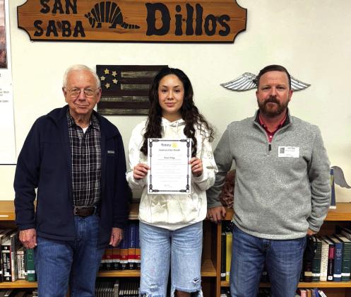 L-R: Rotarian Dr. Jerry Blankenship, Student-of-the-Month Karen Ortega, and Rotarian Jake Lackey Courtesy of Leanne Johnson
