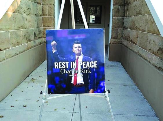 This sign was front and center at the Charlie Kirk Vigil last week at the San Saba Courthouse. Photo by Djuana Payton