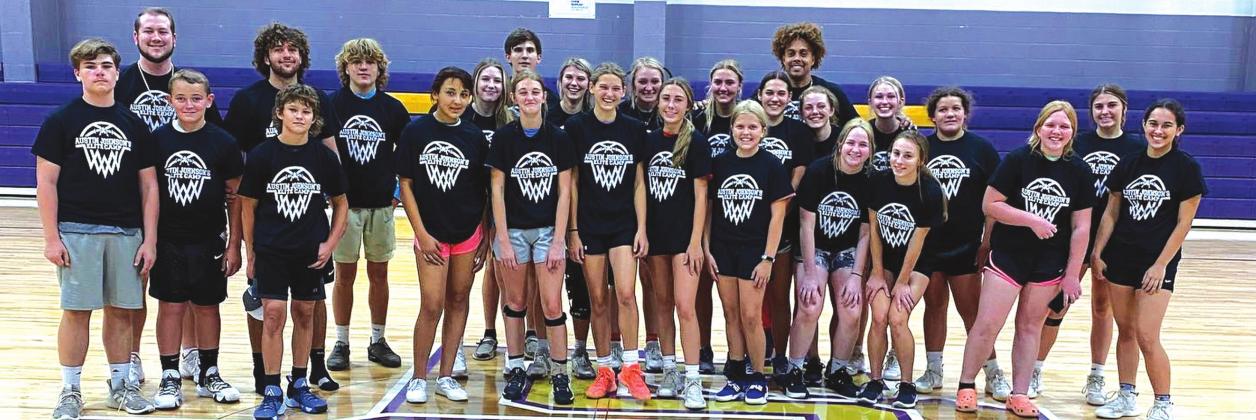 Campers from the older group happily pose for a photo on Wednesday, June 29, during the Austin Johnson's Academy of Hoops Elite Skills Basketball Camp held at Armadillo Arena in San Saba. (Photo courtesy of Austin Johnson's Academy of Hoops)