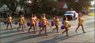 San Saba Dilloettes are being escorted by Sgt. Charlie Boyce of the San Saba Police Department to the graveyard for the game last Friday night. Courtesy of Carolyn Preece