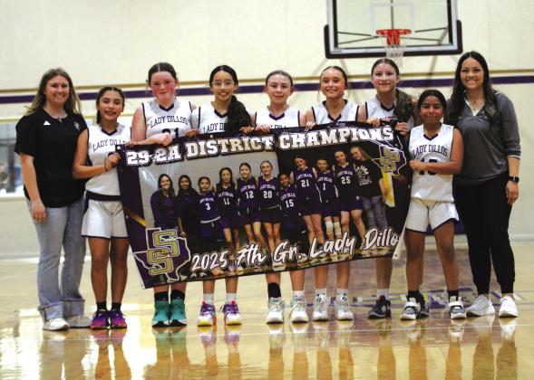 7th grade Lady Dillos (L-R): Carla Jimenez, Peyton Baskin, Evelyn Montoya, Allie Sebastain, Cameryn Brockman, Khloe Martinez, Jazmine Reyes - (Coaches Jace Miller (8th) and Becky Olavarria (7th)