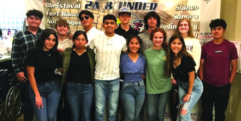 San Saba Tennis Team at the Texas Sports Hall of Fame in Waco - Front Row: (l-r) Damaris Patino, Minerva Vasquez, Justin Hernandez, Natalie Cuevas, Libby Mays, and Keely Pham. Back row: (l-r) Jose Rojas, Everett Edison, Jovani Rangel, Trace Temples, Jose Aguilera, Del - aney Ellis, and Christian Morales. Photo by Ralph Cox