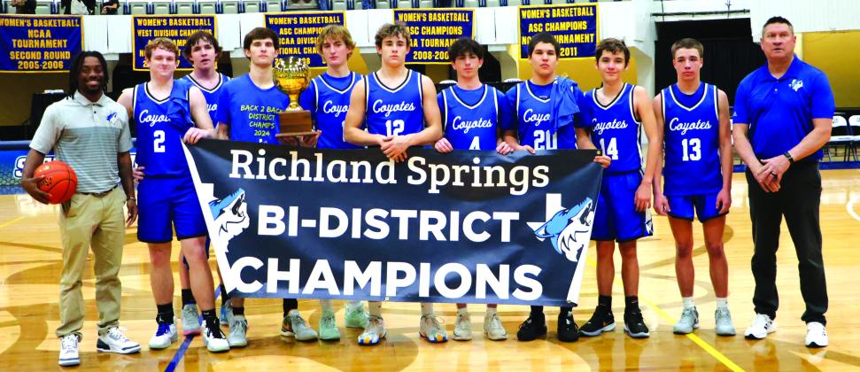 Left-Right: Coach McIntyre, Connor Womack, Troy Kubin, Jayden Sutherland, Hutton Rogers, Eli Hutchins, Cody Martin, Shawn Wall, Mark Pittman, Cohen Etheridge and Coach Rogers. Courtesy of Pam Starr