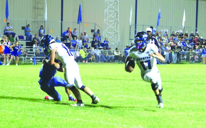 Billy Perry #17 finding a clear path down the field in Friday’s game against Cherokee. Billy’s stats: Rushing 10/118 - 2 TD; Passing 5/11 - 100 yards. Defense: 6 Tackles; .5 Sack - Def. Safety