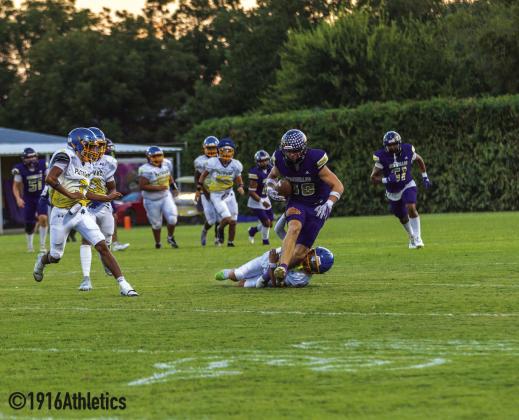 #88 Danny English snags a catch and extra yards in San Saba’s 64-6 win last Friday evening.