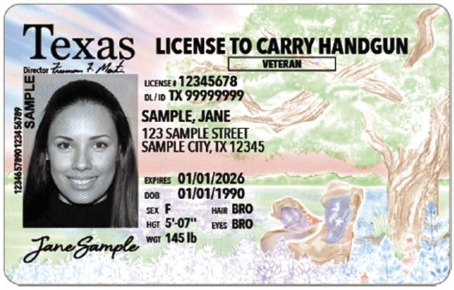 Sample LTC license Courtesy of Texas Department of Public Safety