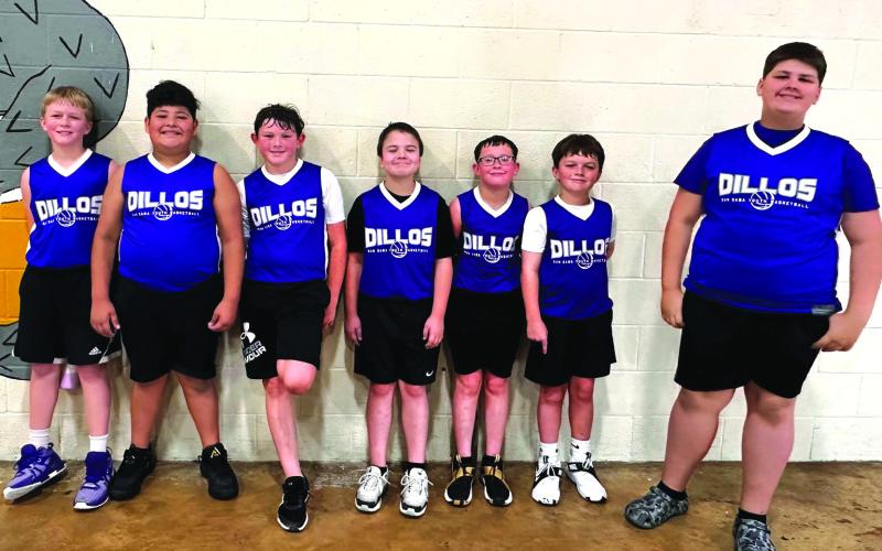 Dillos - 5th / 6th grade boys L-R: Mattox Johnson, Jose Hernandez, Remington Nelms, Dominic Collins, Bryce Johnson, Landon Baskin, and Klayton Borel. (Not Pictured: Head Coach Aaron Johnson and Assistant Coach Greg Johnson.)