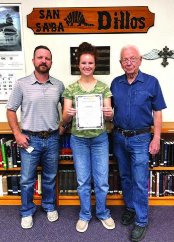 Rotarian Jake Lackey, Student of the Month Libby Mays, and Rotarian Jerry Blankenship