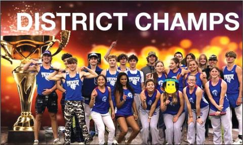 Cherokee High School girls and boys track teams both won the district track meet. Top row: Joey Bond, Joel Valdez, Matthew Gass, Caleob Houston, Brady Johnson, Robert Bench, James Beck, Chloe Berrio, Kase Bornder, and Trent Conner. Middle Row: Gunner Baugh, Isaiah Goff, Jeremiah Wakefield, Annie Rutledge, Payton Hanley, Skyla Shannon, and Tilar Turman. Bottom Row: Lauren Roberson, Miracle Irvin, Ariah Ruiz, and Payton Duggan.