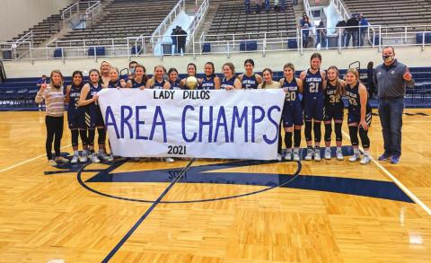 Lady Dillos Varsity Basketball make Area Champions, while Dillos Varsity Basketball become Bi-District Champions!