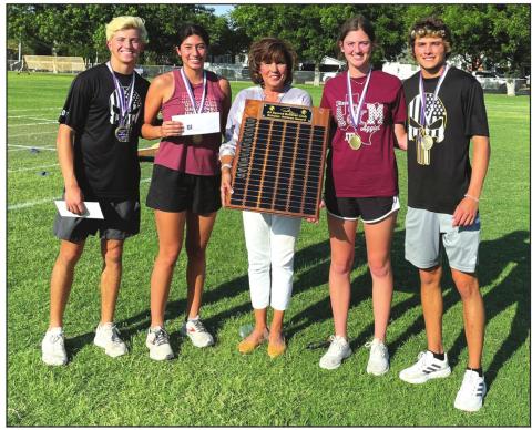 Pictured left to right are: Wesley Lackey, Nojemi Martinez, Dora Miller (Mrs. Scott Miller), Landri Glover, and Reagan Mejia. (Photo courtesy of San Saba All Sports Booster Club)