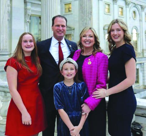 Rep. Pfluger pictured in Washington January 3rd, when he was sworn in, with his wife, Camille, and their three daughters.