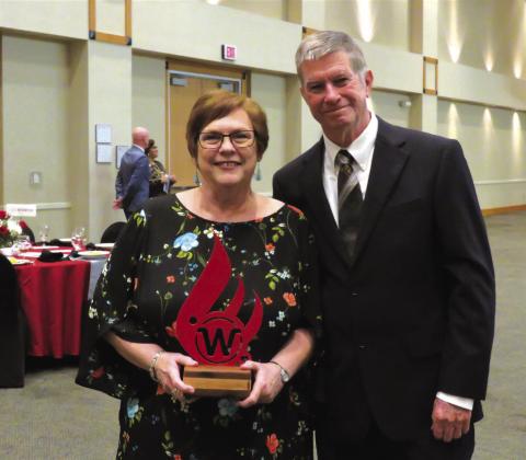 Cynthia Zapata has been an employee of Hill Country Community Action in the Child Care Services department for 31 years. She received a Torch Award for Professional of the Year at the Workforce Solutions of Central Texas Annual Awards Event held at the Killeen Civic and Conference Center on 10/28/22. Pictured with Cynthia is Larry Kotch, WSCT-CCS Director and Contract Specialist. Photo submitted by Chino. Z