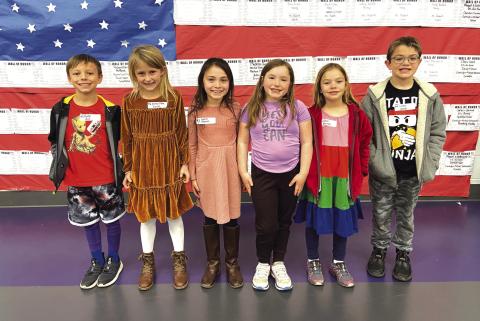San Saba Elementary 2nd Grade Spelling Bee participants (left to right): Ryder Jost, Emma Kate Kuehl, Sophia Ramirez, Tessa Johnson, Clara Murray, and Corbin Ward