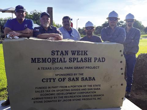 Proud City Employees posing with the sign: Scott Glaze, Norman Pierce, Luis Rios, GT Meador, Jake Uptain and Kyle Anderson.