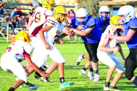 Richland Springs Junior High Coyotes #99 Dalton Moats; #13 Cohen Etheridge  Photo by Pam Starr