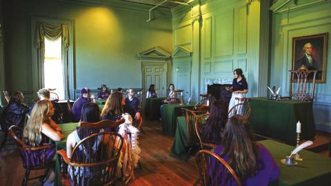 Students visit the near-exact replica of the Independence Hall assembly room inside HPU’s Douglas MacArthur Academy of Freedom.