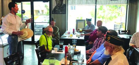 Justin Bell, Minister of the 2nd & Wallace Church of Christ, speaks to veterans and guests of the Willey B. Murray American Legion Post No. 27 on Memorial Day, May 26th.