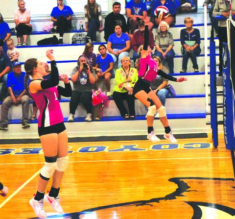 Rylie Eckert (#11) (hitter) and Paige Bailey (#1)