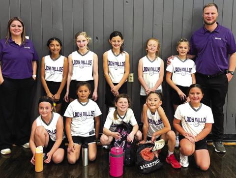 Lady Dillos - 3rd / 4th grade girls Top L-R: Assistant Coach Danessa Morrison, Abigail Davila, Hadley Fuller, Addison Morrison, Chloe Cooley, Gabriella Collins and Head Coach PJ Fuller. Bottom L-R: Emily Walters, Avalen Martinez, Aspen Hoyt, Elizabeth Gonzalez, and Morgan Huff.