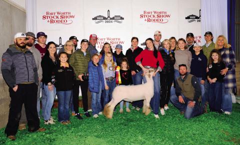Flora McKay-Appleton, a FFA member from Richland Springs - Reserve Champion Fine Wool Cross Lamb in the Junior Wether Lamb Show at the 2024 Fort Worth Stock Show &amp; Rodeo (FWSSR) on January 28, 2024.