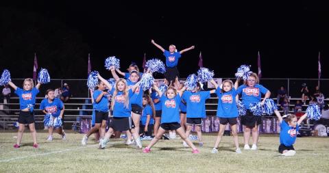 Little Indians cheerleaders at the halftime show last week when the Cherokee Indians played a tough game against Benjamin. Courtesy of Valerie Valdez
