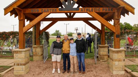 The new Bob Carter Athletic Park at HPU was dedicated on Saturday, April 5. Pictured: Bob Carter, alumnus and donor, and Dr. Cory Hines, university president.