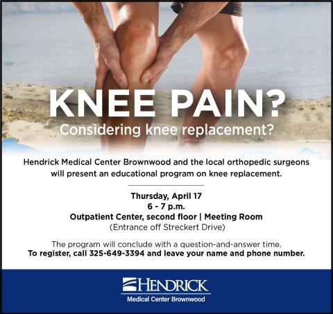 HMCB orthopedic surgeons to host educational program on knee replacement, April 17