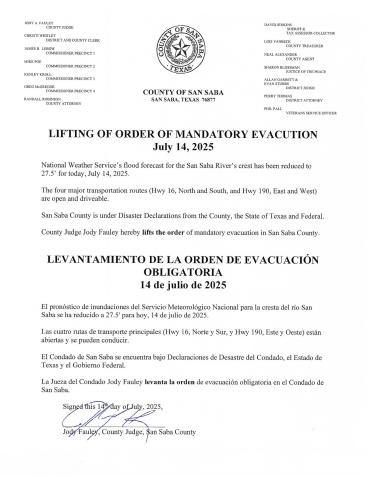 Evacuation Order no longer in effect.