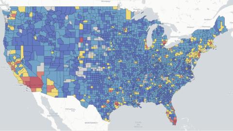 Researchers at Texas A&M University have created a Nationwide Power System Vulnerability Index that assigns individual counties a rating based on their likelihood of being affected by power outages.  Credit: Urban Resilience AI Lab