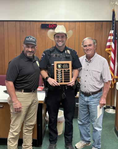 Employee of the Month - Police Officer Jason Gann is pictured here with Chief Stephen Lozano and Alderman Robert Whitten. Courtesy of Scott Glaze