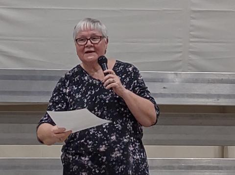 Marsha Hardy, San Saba County Emergency Management Coordinator, read the following letter from San Saba County Judge Jody Fauley to the Town Hall Meeting crowd of 175.